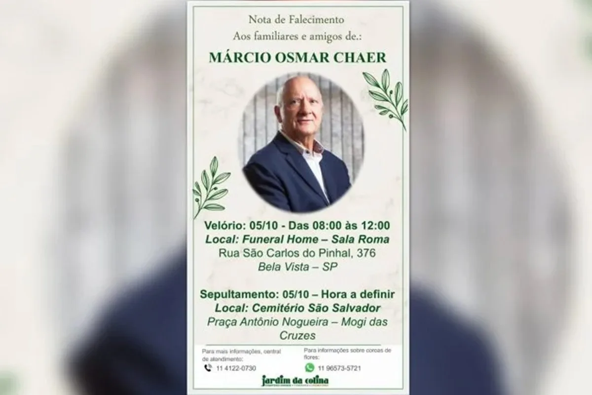 Convite velório do Marcio Chaer - Metrópoles