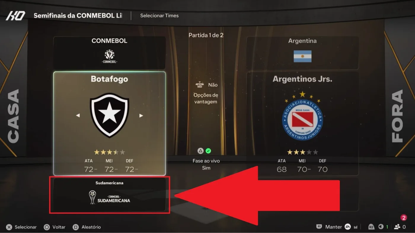 É preciso mudar o menu inferior para encontrar o Botafogo