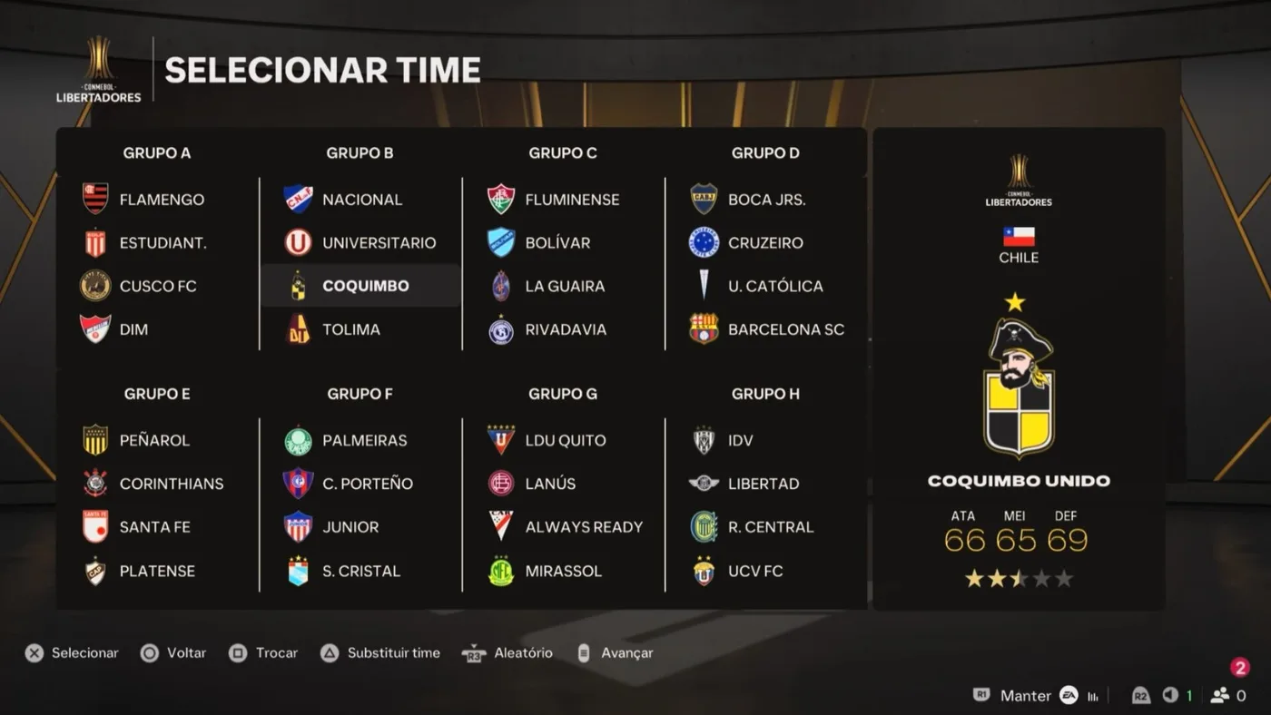 É possível jogar com qualquer time brasileiros que esteja participando da Copa Libertadores da América