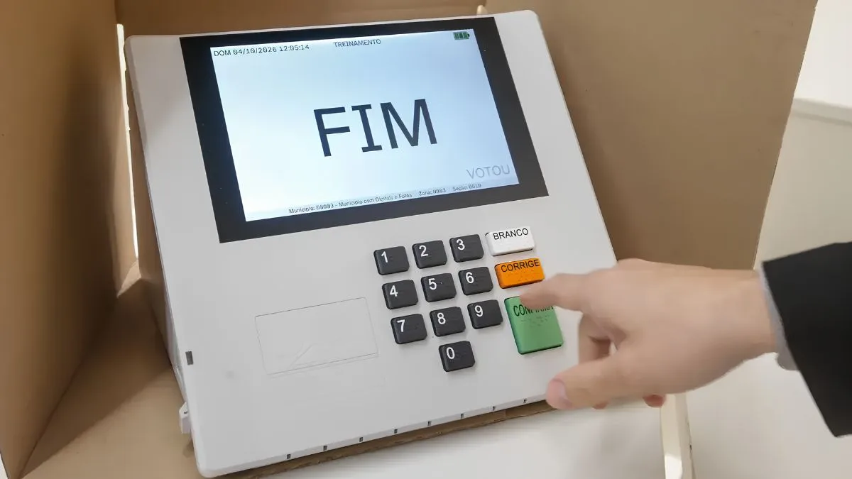 Documento eleitoral ou urna representando o processo de votação nas eleições de 2026