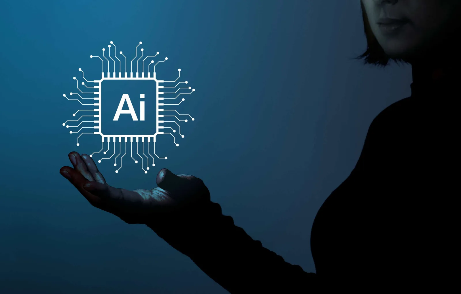 Ilustração de circuitos e redes neurais representando inteligência artificial