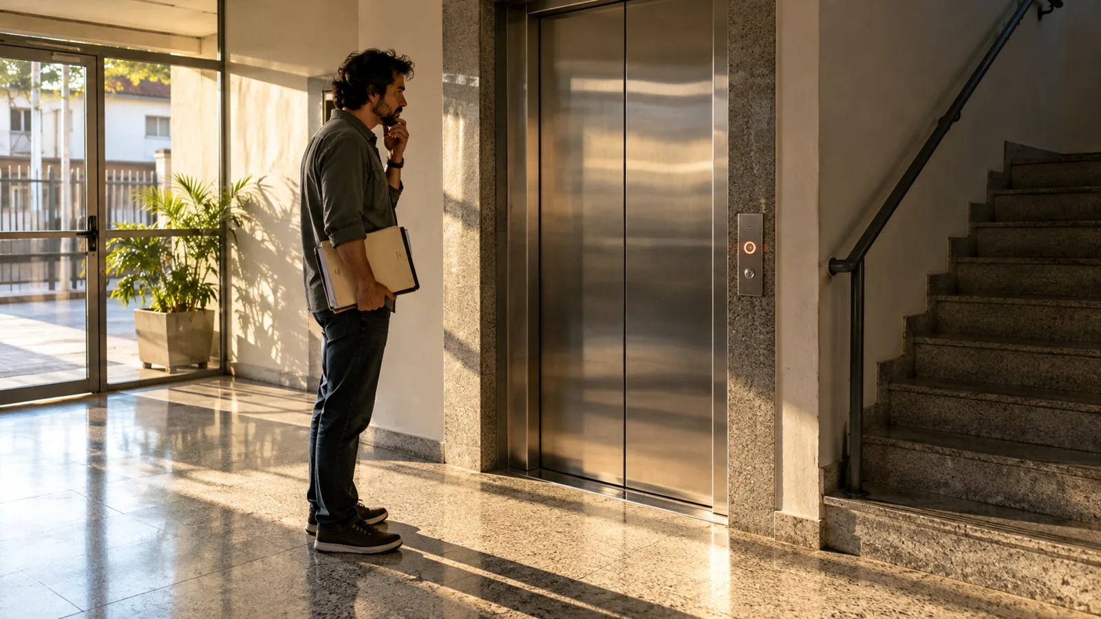 Elevador interno de prédio com painel de botões iluminados