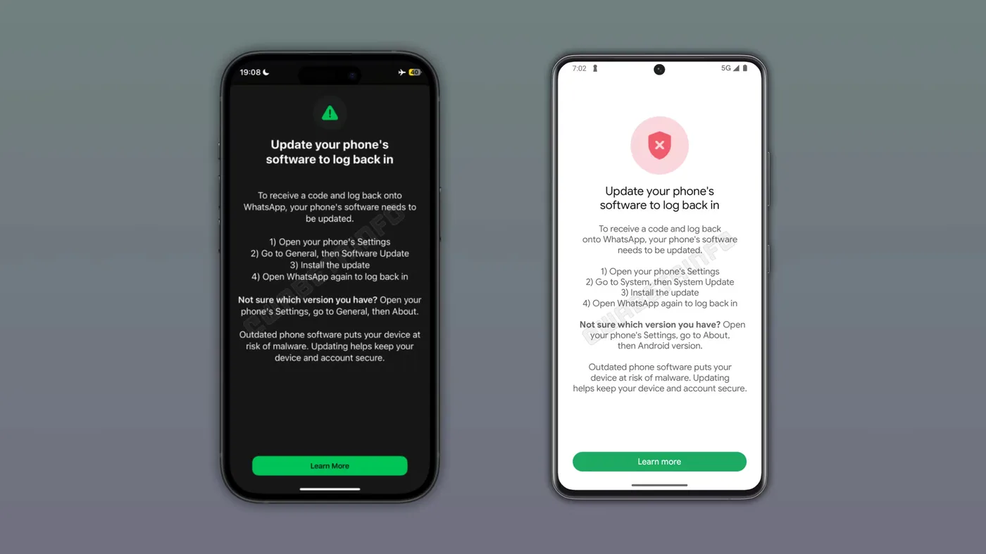 WhatsApp bloqueio de login versão antiga de sistema